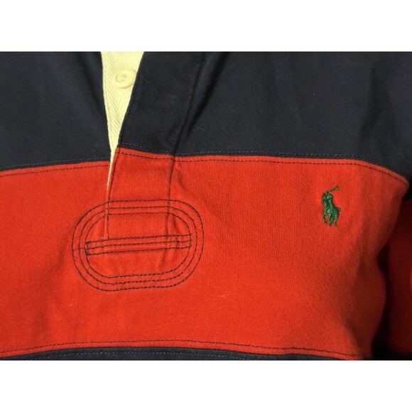 Polo Ralph Lauren Rugby Shirt Blue Red Striped LS Y2K Preppy Sports SZ L (16-18) - Picture 6 of 10